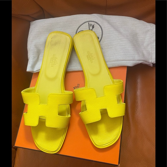 Hermes Shoes - Hermes Yellow Oran sandals shoes sz 42. Box , dust bag